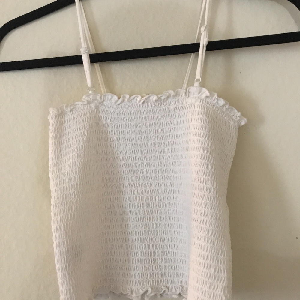 Brandy Melville white smocked woven ruffle tank